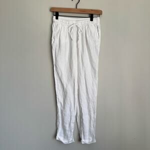 J. Crew Women's Linen Pants Size 00 White Pull-On Elastic Waist Beachy Coastal
